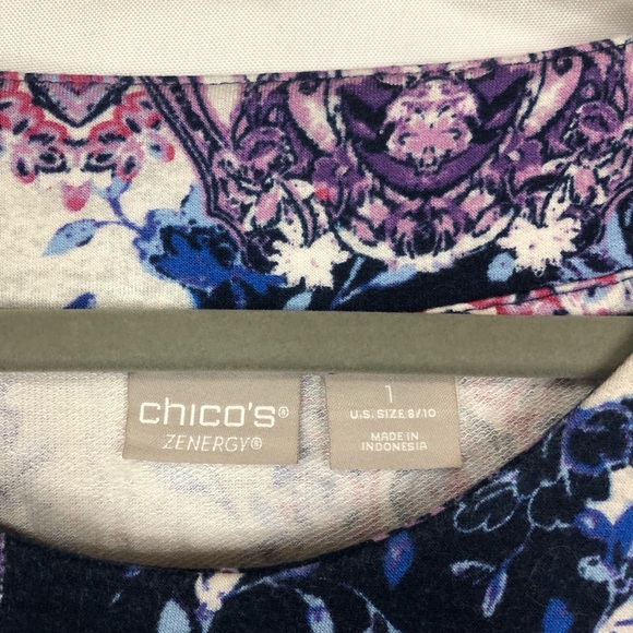 Chico’s Zenergy Tunic Floral Wide Neck Hem Ruched Sleeves - Picture 6 of 8